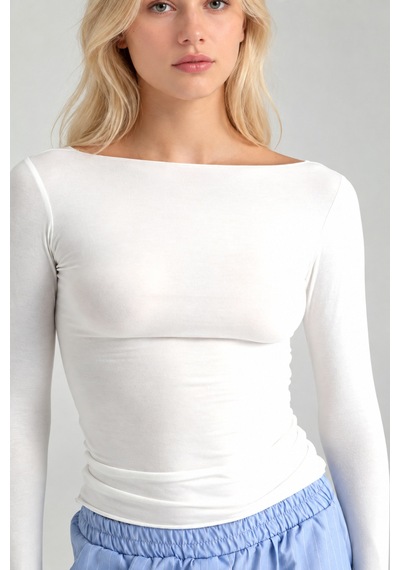 Cloudymood Kadın Ultra Soft Kayık Yaka Ekru Bluz Ekru - 892430116 Ekru