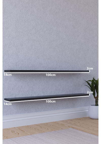 Yankı-BYEG 100 cm 2li Mat Siyah Mdf Duvar Rafı Gizli Bağlantı Kitaplık