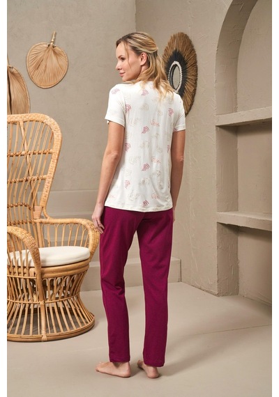 Pjs 25144 Kadın V Yaka Düğmeli Baskılı Kısa Kollu Pijama Takım 001