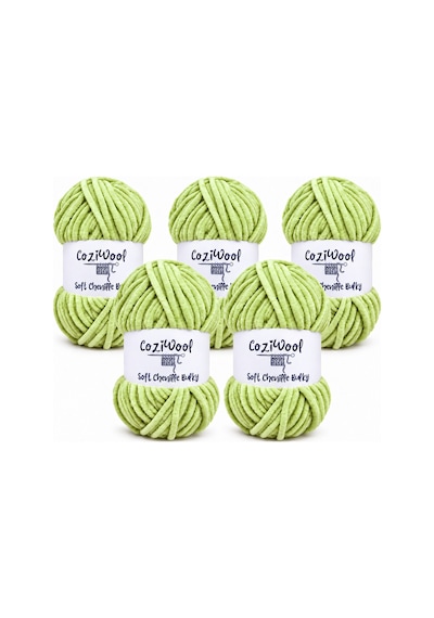 Kadife İp Soft Chenille Bulky 5'li Paket 5x100 Gr 120 Mt El Örgü İpi Pastel Yeşil - 875823131