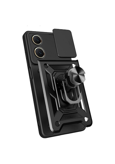 Techaks Vivo Y18 Kılıf Magnetik Standlı Kamera Korumalı Zore Sürgülü Vega Kapak - Mavi Mavi