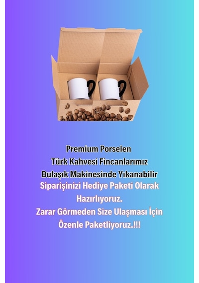 Sevgililer Günü Yukarı Bak Yaşlı Çift Baskılı 2 Li Türk Kahvesi Fincanı Hediye Seti Siyah Beyaz Siyah- Beyaz
