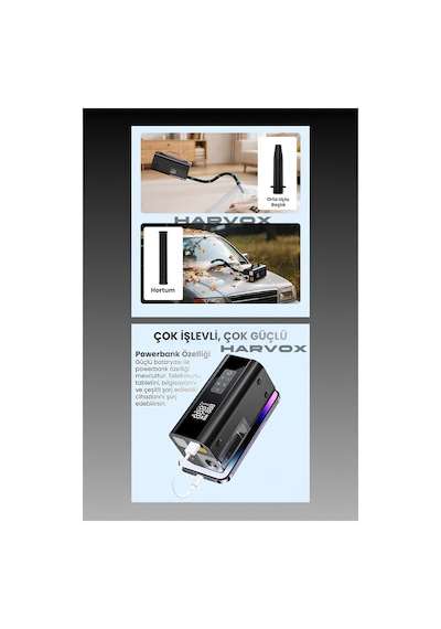 Harvox Hv001 Jump Starter Süpürgeli Akü Takviye Cihazı 10 İn 1 12000 Mah Kompresörlü Powerbank