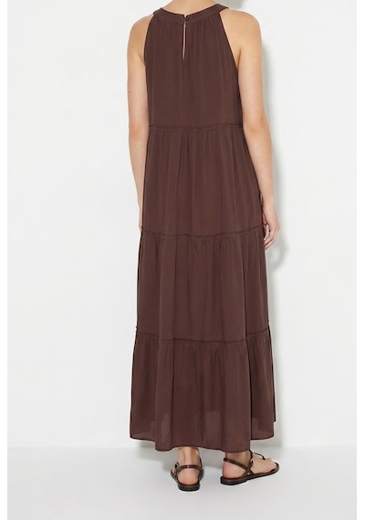 Kadın Halter Yaka Kat Kat Detaylı Modal Maxi Elbise 4852 60286367 - Acı Kahve Çok renkli