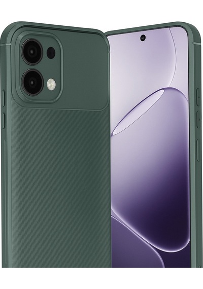 Oppo A6 Pro 4g Uyumlu Kılıf Karbon Tasarım Kamera Korumalı Silikon Telefon Kılıfı Kapak Koyu Yeşil
