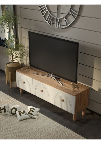 Bohem Tarz 135cm 3 Kapaklı Mdf Kapak Tv Ünitesi Atlantik Çam