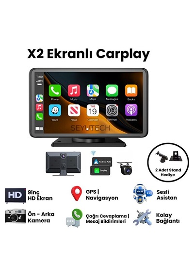 Carplay & Android Auto Uyumlu 9.2" 4k Araç Içi Ekran - Çift Kameralı Yol Kayıt Cihazı X2 9"