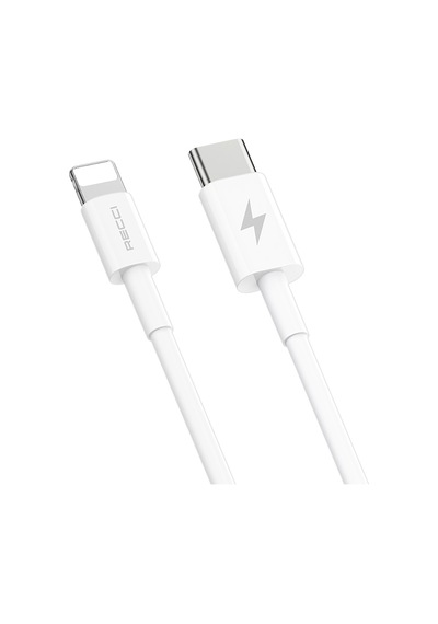 Recci Rc65e Hızlı Şarj Başlığı Type-c To Lightning Pd 20w Kablolu Şarj Seti Beyaz