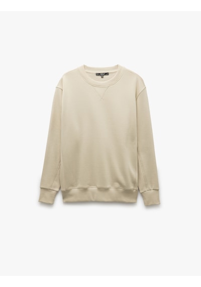 Koton Bisiklet Yaka Dikiş Detaylı Şardonlu Pamuk Karışımlı Basic Sweatshirt Ekru 5sam70045mk Ekru