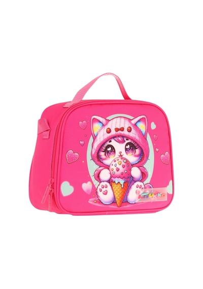 Kaukko Kids Kız Çocuk Isı Yalıtımlı Okul/piknik Beslenme Çantası Dondurma Yiyen Kedi L7250 Fuşya