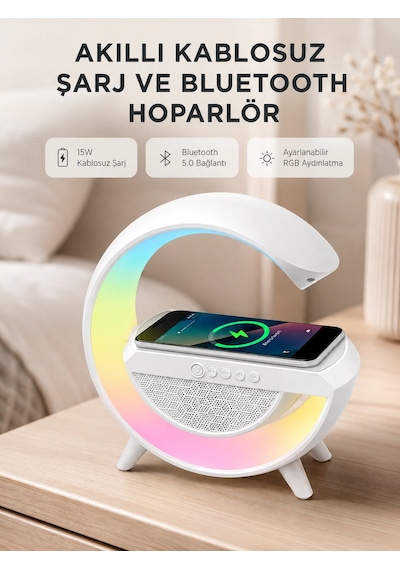 Mey İthalat Kablosuz Şarjlı Bluetooth Hoparlör Ve Gece Lambası - Nfc, Fm Radyo, Rgb Işık Renkli