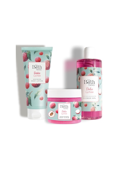 The Bath Factory Liçi Aromalı Duş Jeli + Liçi Aromalı Peeling + Liçi Aromalı Vücut Losyonu