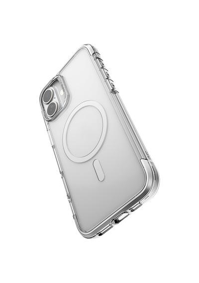 Apple Uyumlu iPhone 16 Kılıf Magsafe Raptic Air Serisi Airbag Tasarımlı Metal Köşelikli Şeffaf Kapak Gümüş Gümüş