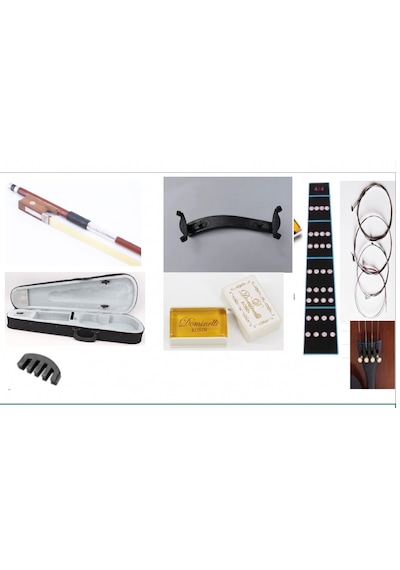 Dominelli 4/4 Keman Seti - Askılı Hardcase Çanta + Yay + Reçine + Omuz Yastığı + Susturucu + Tel Seti