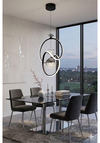 Sirius Tek Top Led Sarkıt Avize,siyah,3 Renk Yanabilen Led Avize, Modern Salon Oda Led Avize