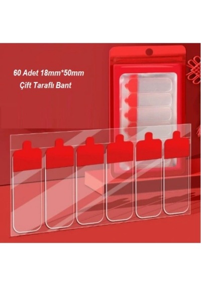 60 Parça Kolay Açılır Güçlü Çift Taraflı Bant 18mmx50mm Renkli