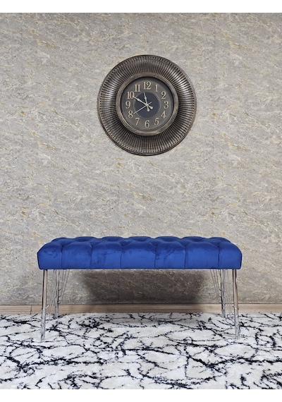 Zafir Krom Tel Ayaklı 90 Cm Puf Bench - Puf - Bench - Kasalı Oturak - Oturak - Yatak Ucu Puf Mavi