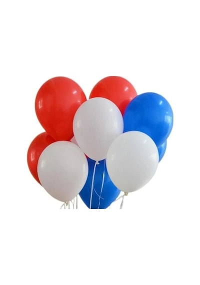 30 Adet Metalik Sedefli Kırmızı-beyaz-lacivert Helyumla Uçabilen Balon