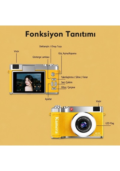4k Çantalı Dijital Retro Video Kamera 48mp 16x Zoom Işıklı 32gb Kart Dijital Fotoğraf Makinesi Sar