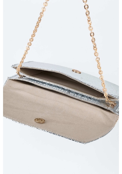 Vivaq Kadın Croco Gümüş Zarf Tasarım 2 Bölmeli Mini Zincir Askılı Çıt Çıt Kapama Clutch Ve El Çantası