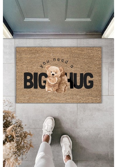 Rugmood Modern Dijital Baskı Paspas - Big Hug - Kapı Önü Paspası 70x45cm Kahverengi
