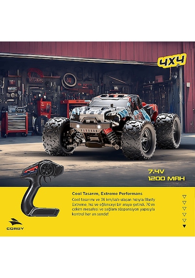 Corby Blasty Extreme Csg04 Uzaktan Kumandalı Yarış Arabası 36 Km/h Hız, 4x4 Süspansiyon, 70 M Kontrol Çok Renkli