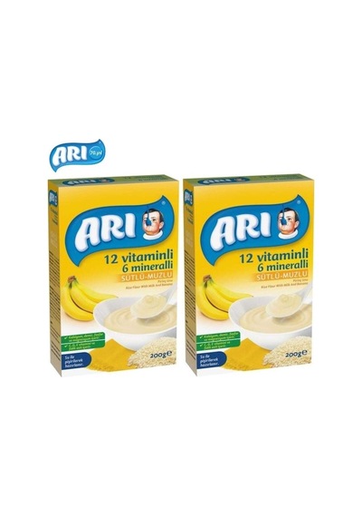 Arı Mama Pirinç Unu 200 Gr Sütlü Muzlu 12 Vitminli 6 Minarelli 2'li Set