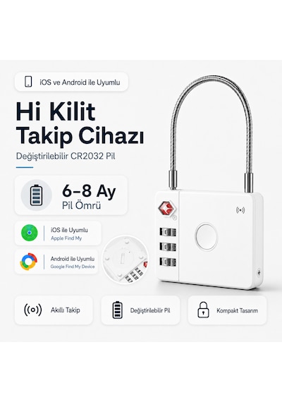Hbb-k Hi Kilit Apple Android Uyumlu Akıllı Valiz Kilidi Beyaz