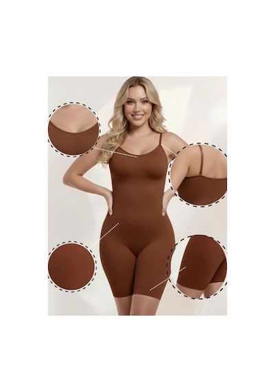 Mistirik Larix Model Extra Toparlayıcı Extra Sıkılaştırıcı Tam Boy Tulum Korse Kahve Renk