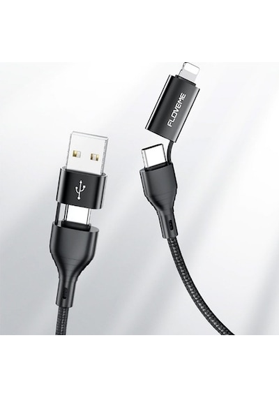 Floveme 4In1 Usb To Type C -Type To Type Kablosu+Apple iPhone Uyumlu Başlık U-Siyah