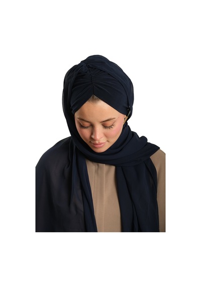 Hürrem Bone Lacivert Pratik Hazır Geçmeli Bone Şal Şifon Drapeli 2507 02 lacivert