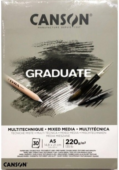 Canson Çizim Bloğu Graduate Mıx Medıa Gri 30 Sayfa A5 220 Gram