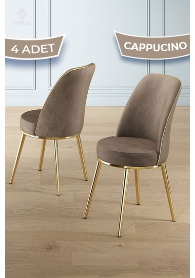 Canisa Pefa Serisi 4 Adet Cappucino Mutfak Sandalyesi Gold Kaplama Metal Ayak 1. Sınıf Babyface Kumaş Sandalye Cappucino Ayaklar Gold