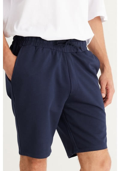 Ac&Co / Altınyıldız Classics Erkek Lacı Standart Fit Normal Kesim Pamuklu Cepli Örme Şort Lacivert