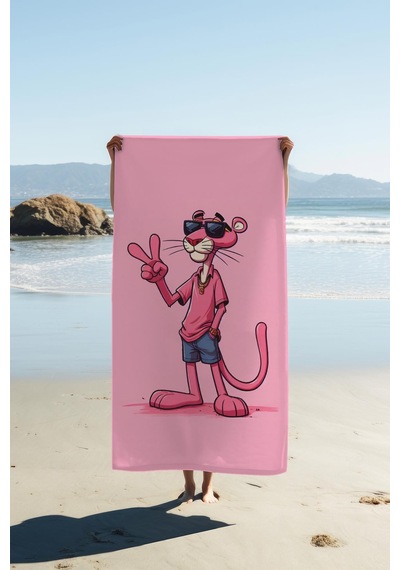 Dijital Baskı Plaj Deniz Havlusu Pembe Panter Desenli Peştamal Hvl0138 Renkli