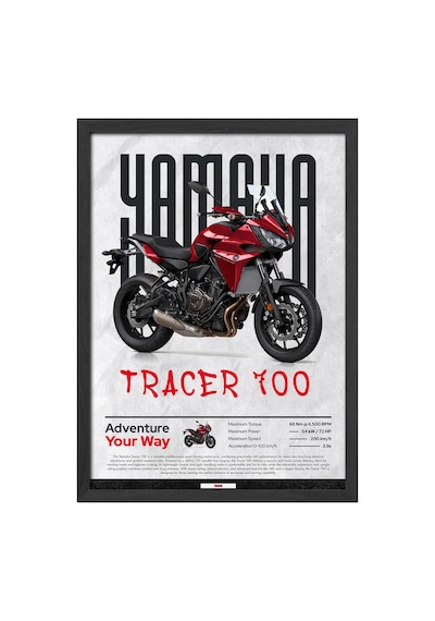 Yamaha Tracer 700 Siyah Ahşap Çerçeveli Poster, Dekoratif Motosiklet Duvar Tablosu