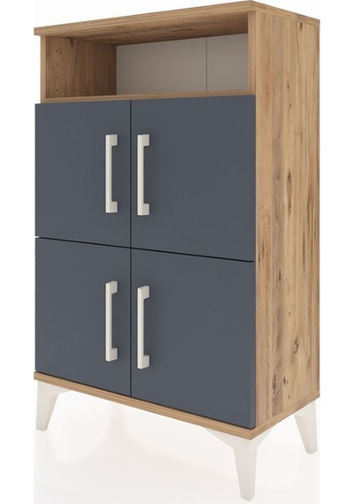 Arges Komodin Tek Raflı 4 Kapaklı 60x30x96 Çam-antrasit Atlas Çam