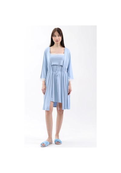 Luvmabelly Myra9651 Sabahlıklı Önden Bölmeli Dantelli Emzirme Geceliği -mavi-mavi
