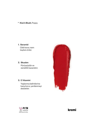 Kıss'n Blush & Lıp Vıtamın Balm 2'li Makyaj Seti Allık + Dudak Parlatıcı Peptit Seramid E Vitamini Poppy & Strawberry