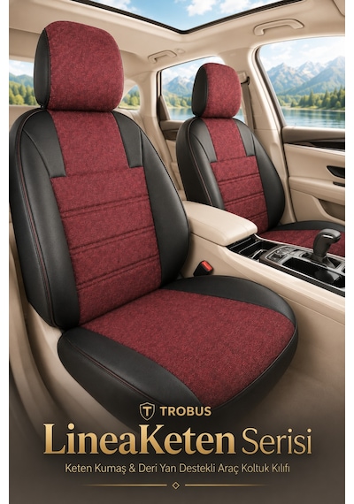 Citroen C4 Cactus 2016-2019 Uyumlu Lineaketen Serisi Bordo Siyah Oto Koltuk Kılıfı