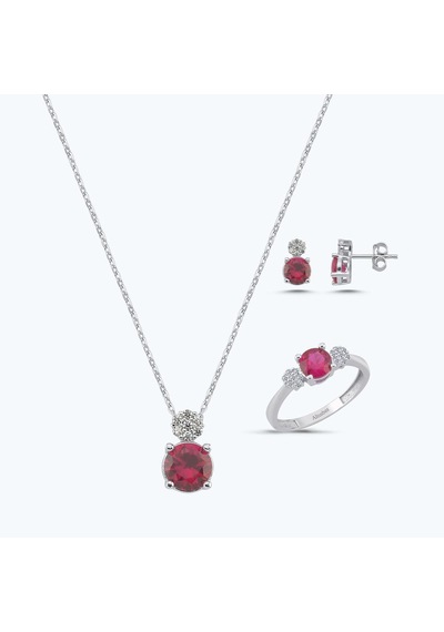 Altınbaş Kırmızı Taşlı Altın Üçlü Set Autk0034-b-24627-k-set