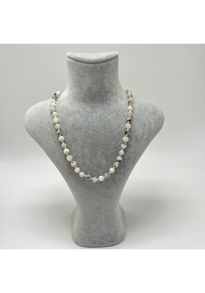 Yıldız Doğal Taş Ay Taşı Doğal Taş 6 MM Makrome Kolye 45 CM - 55 CM Ayarlanabilir Beyaz