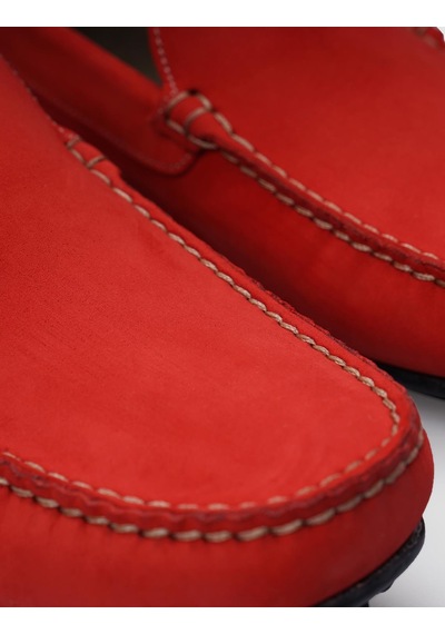 Cabani %100 Hakiki Deri Kırmızı Nubuk Erkek Loafer-kırmızı Kırmızı