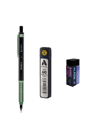 Adel Blackline Metal Gövdeli Versatil Kalem 0.7 Mm Yeşil-siyah + Prıme 0,7 Uç 60'lı + Silgi
