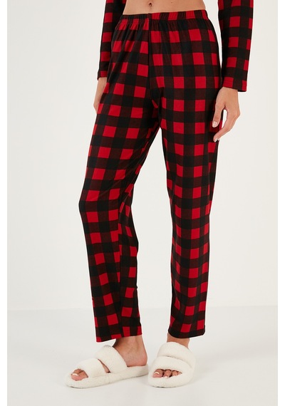 Lela Desenli Beli Lastikli Gömlek Yaka Dokuma Bayan Pijama Takımı 6095660W4 Siyah
