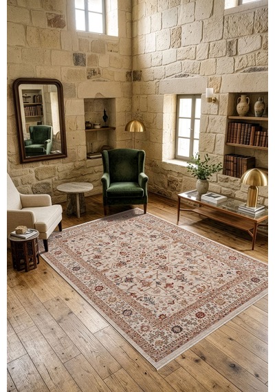 Focus Fo002r Krem Renkli Vintage Modern Salon Koridor Yatak Ve Oturma Odası Halısı-1764 Krem-renklı