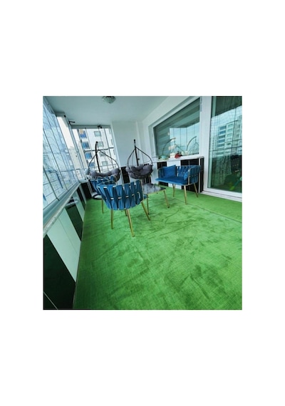 Çim Görünümlü Yeşil Halı Kaymaz Tabanlı Makinede Yıkanabilen Balkon Teras Halisi