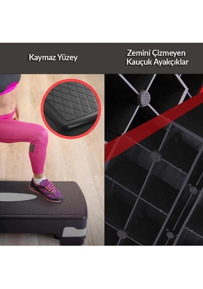2 Kademeli Step Tahtası 69x29 Cm, 10 Ve 15 Cm Yükseklik Ayarlı, 200 Kg Kapasiteli Kaymaz Aerobik Step