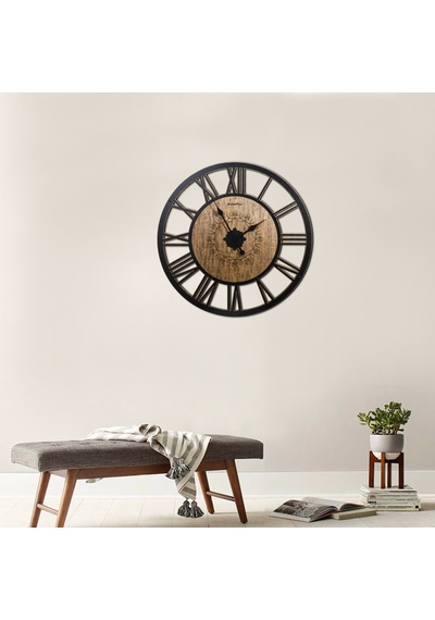 Dirty Wood Büyük Boy Dekoratif Ahşap Duvar Saati 74Cm - Madamvila