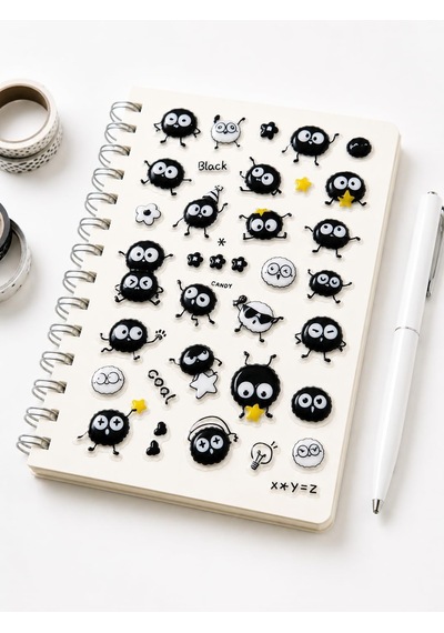 Kendinden Yapışkanlı Kabartmalı Sticker Seti Sevimli Kömür Emoji Karakterli Dekoratif Çıkartma